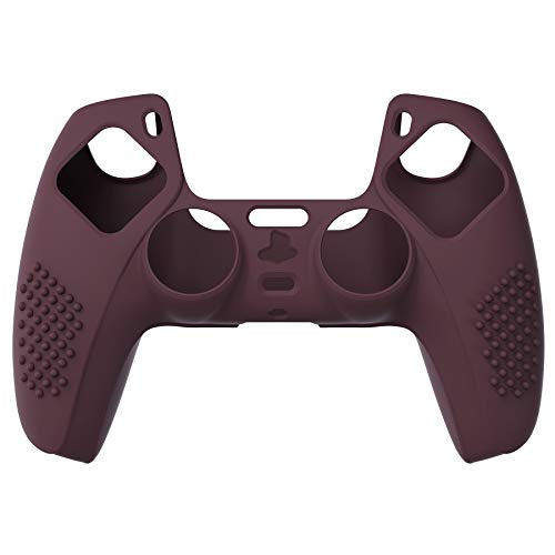 eXtremeRate PlayVital Wine Red 3D Studded Edition Anti-Slip Silicone Cover Skin for ps5 Controller, Soft Rubber Case for ps5 Wireless Controller with 6 Black Thumb Grip Caps