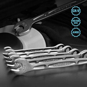 DURATECH Ratcheting Combination Wrench Sets, SAE 5/16" to 3/4" open end wrench set, 8-Piece, 90-Tooth, Chrome Vanadium Steel with Heat Treatment, Sand Blasting and Bright Chrome Plating Box Wrench Set