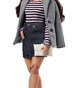 Barbie Signature @BarbieStyle Fully Poseable Fashion Doll (11.5-in Brunette, Curvy) with 2 Tops, Skirt, Pants, Coat, Jacket, 2 Pairs of Shoes & Accessories, Gift for Collector