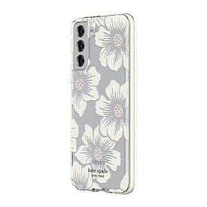 kate spade new york defensive hardshell case compatible with samsung galaxy s21+ 5g - hollyhock floral clear/cream with stones/cream bumper