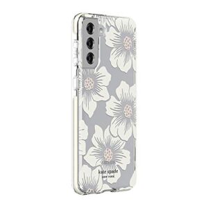 kate spade new york Defensive Hardshell Case Compatible with Samsung Galaxy S21+ 5G - Hollyhock Floral Clear/Cream with Stones/Cream Bumper