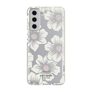 kate spade new york Defensive Hardshell Case Compatible with Samsung Galaxy S21+ 5G - Hollyhock Floral Clear/Cream with Stones/Cream Bumper