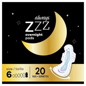 always, zzz overnight pads with wings size 6 - unscented, 20 count