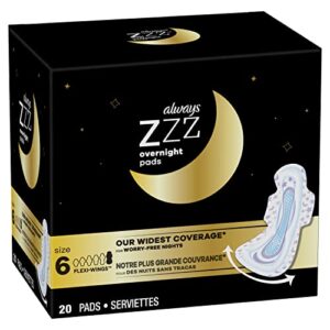 Always, ZZZ Overnight Pads with Wings Size 6 - Unscented, 20 Count