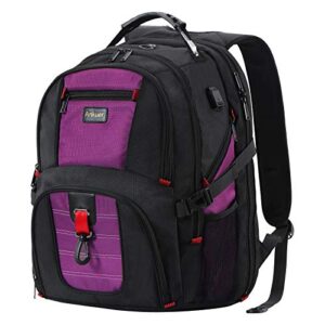 ankuer large backpack, 50l travel backpack for men women, 17 in laptop backpacks for travel, anti theft tsa travel bag with usb charging port, business computer bag (purple)