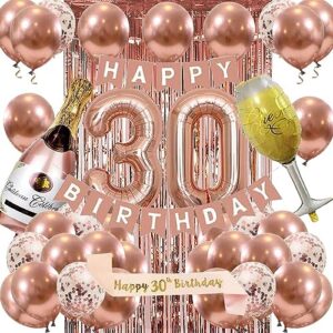 30th birthday decorations for women, rose gold 30 birthday party decoration for her, 30th happy birthday banner kits rosegold balloons decoration for girls women 30th birthday party supplies