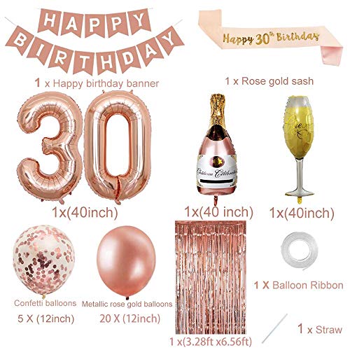 30th Birthday Decorations for Women, Rose Gold 30 Birthday Party Decoration for Her, 30th Happy Birthday Banner Kits Rosegold Balloons Decoration for Girls Women 30th Birthday Party Supplies