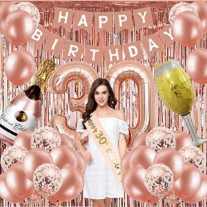 30th Birthday Decorations for Women, Rose Gold 30 Birthday Party Decoration for Her, 30th Happy Birthday Banner Kits Rosegold Balloons Decoration for Girls Women 30th Birthday Party Supplies