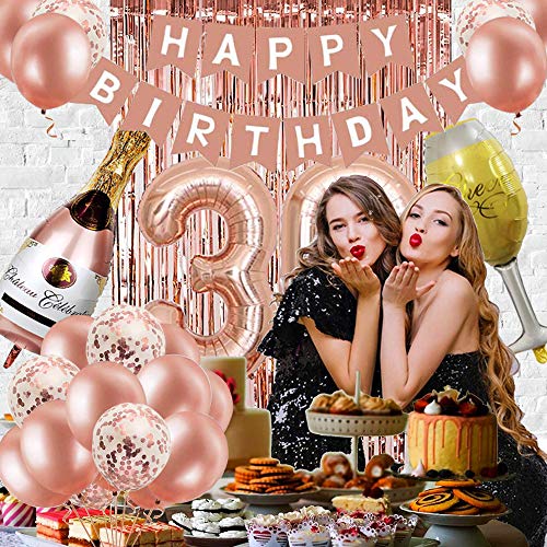 30th Birthday Decorations for Women, Rose Gold 30 Birthday Party Decoration for Her, 30th Happy Birthday Banner Kits Rosegold Balloons Decoration for Girls Women 30th Birthday Party Supplies