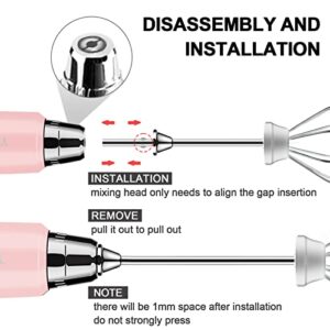 YUSWKO Milk Frother Handheld with 3 Heads, Coffee Whisk Drink Foam Mixer with USB Rechargeable 3 Speeds, Electric Hand Frother for Latte, Cappuccino, Hot Chocolate, Egg - Pink