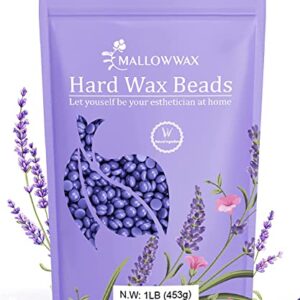 Hard Wax Beads - Mallowwax Lavender Stripless Hard Wax Beans - Wax beads for Hair Removal - Natural, Gentle Wax for Brazilian Bikini - Waxing Beads for Beginners (Coarse Body Hair Specific)