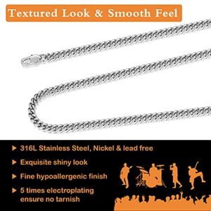 Jewlpire Diamond Cut Miami Cuban Link Chain for Men, Boys Women, Silver Hip-Hop & Cool Necklace, 316L Stainless Steel, 4mm Width, 20 Inch