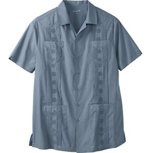 kingsize ks island men's big & tall ™ short-sleeve guayabera shirt - big - 3xl, blue mirage
