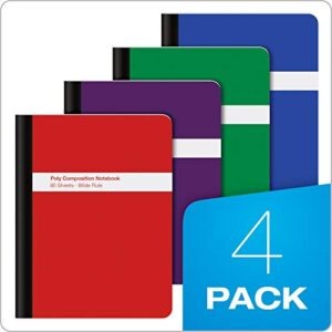 Oxford Poly Composition Notebook 4 Pack, Wide Ruled Paper, 9-3/4 x 7-1/2 Inches, 80 Sheets, Assorted Colors: Blue, Green, Purple, Red (64959)