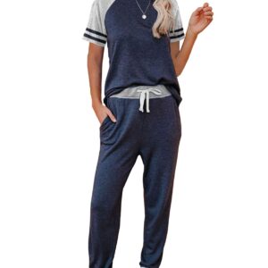 AUTOMET Womens Fall Fashion 2023 Lounge Sets Two Piece Outfits Loungewear Short Sleeve Crewneck Jogger Pajama Set and Sweatpants Tracksuit