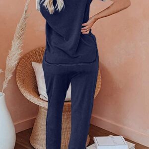 AUTOMET Womens Fall Fashion 2023 Lounge Sets Two Piece Outfits Loungewear Short Sleeve Crewneck Jogger Pajama Set and Sweatpants Tracksuit