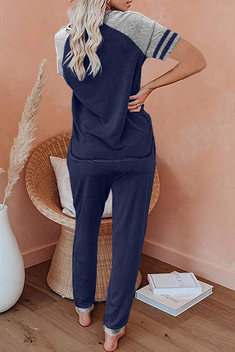 AUTOMET Womens Fall Fashion 2023 Lounge Sets Two Piece Outfits Loungewear Short Sleeve Crewneck Jogger Pajama Set and Sweatpants Tracksuit