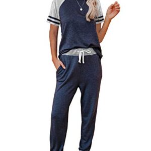 AUTOMET Lounge Sets For Women Two Piece Outfits Loungewear Short Sleeve Crewneck Jogger Pajama Set and Sweatpants Tracksuit