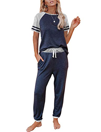 AUTOMET Lounge Sets For Women Two Piece Outfits Loungewear Short Sleeve Crewneck Jogger Pajama Set and Sweatpants Tracksuit