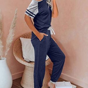 AUTOMET Lounge Sets For Women Two Piece Outfits Loungewear Short Sleeve Crewneck Jogger Pajama Set and Sweatpants Tracksuit