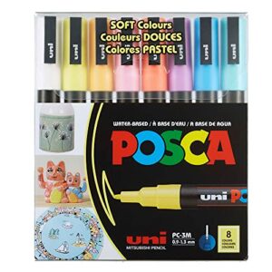 uni-posca paint marker - soft colors, set of 8, fine, bullet tip, 0.9 mm-1.3 mm