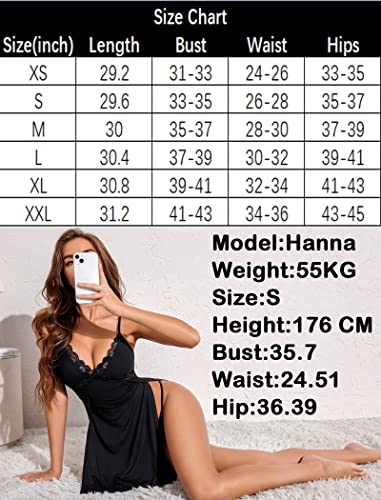 Avidlove Sexy Nightgowns for Women Lace Chemise Lingerie Full Slip Low Back Sleepwear Dress Black