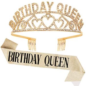 cocide birthday sash for girls gold tiara and crowns for women birthday decorations set gift for her rhinestone headband crystal hair accessories for cake toppers birth hairpiece hair band for party