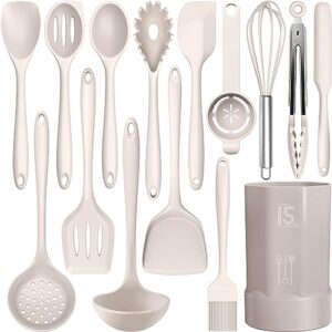 silicone cooking utensils set - 446°f heat resistant kitchen utensils,turner tongs,spatula,spoon,brush,whisk,kitchen utensil gadgets tools set for nonstick cookware,dishwasher safe (bpa free)