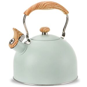 topzea tea kettle with handle, 2.6 quart stainless steel whistling teapot stove top tea kettle for heating water, fast boiling water teakettle, green