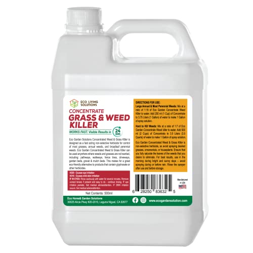 Weed Killer Concentrate - Eco Living Solutions Weed Killer Spray | Pet Safe Weed Killer | Organic Weed and Grass Killer | Moss Killer | Crabgrass & Dandelion Killer | Glyphosate Free Herbicide