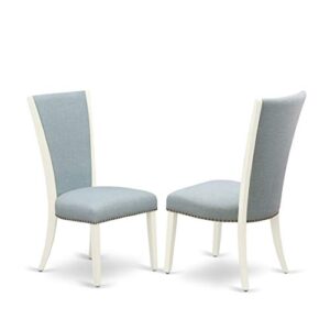 East West Furniture VAVE9-LWH-15 Vancouver 9 Piece Set Includes an Oval Dinner Table with Butterfly Leaf and 8 Baby Blue Fabric Parson Dining Chairs, 40x76 Inch, Linen White