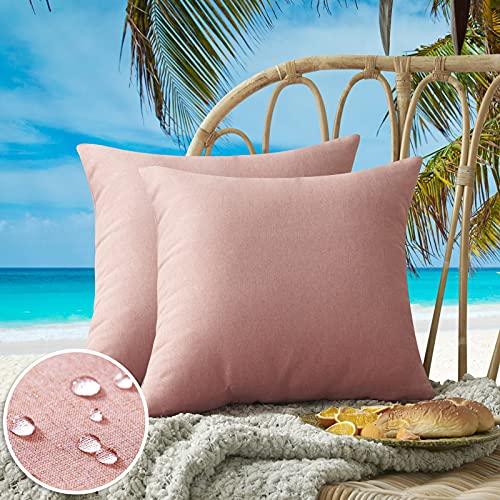 FEVERQIYI Coral Pink Outdoor Pillow Covers 18x18 Inch Pack of 2 Decorative Waterproof Outdoor Pillows Square Throw Cushion Case for Patio, Porch and Balcony 45x45cm