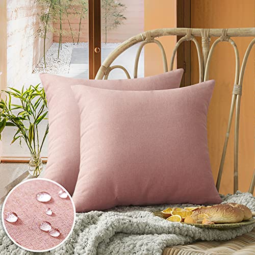 FEVERQIYI Coral Pink Outdoor Pillow Covers 18x18 Inch Pack of 2 Decorative Waterproof Outdoor Pillows Square Throw Cushion Case for Patio, Porch and Balcony 45x45cm