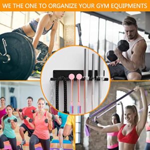 BRTGYM Gym Rack Organizer, Home Gym Accessories Hanger, Wall Mount Hooks for Olympic Barbells, Row Handles, Bats or Tools (E-Book Instruction Included)