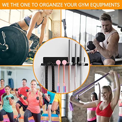 BRTGYM Gym Rack Organizer, Home Gym Accessories Hanger, Wall Mount Hooks for Olympic Barbells, Row Handles, Bats or Tools (E-Book Instruction Included)