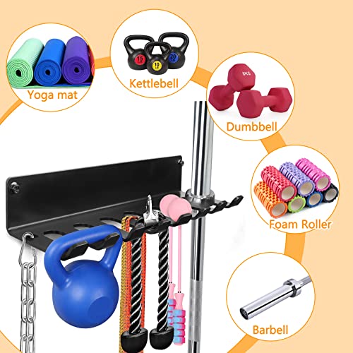 BRTGYM Gym Rack Organizer, Home Gym Accessories Hanger, Wall Mount Hooks for Olympic Barbells, Row Handles, Bats or Tools (E-Book Instruction Included)