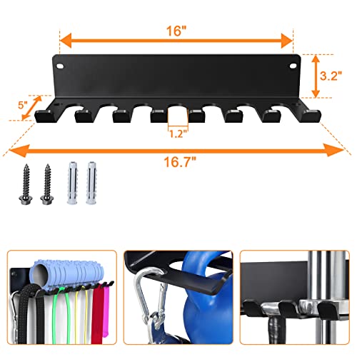 BRTGYM Gym Rack Organizer, Home Gym Accessories Hanger, Wall Mount Hooks for Olympic Barbells, Row Handles, Bats or Tools (E-Book Instruction Included)