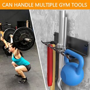 BRTGYM Gym Rack Organizer, Home Gym Accessories Hanger, Wall Mount Hooks for Olympic Barbells, Row Handles, Bats or Tools (E-Book Instruction Included)