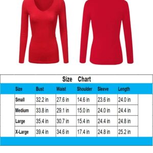 LINDLOOK Women's Slim Fitted V Neck Long Sleeve T Shirt Basic Soft Cotton Tops(Black/V-Neck,L)