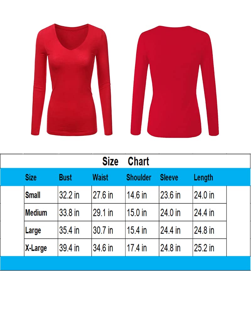 LINDLOOK Women's Slim Fitted V Neck Long Sleeve T Shirt Basic Soft Cotton Tops(Black/V-Neck,L)