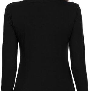 LINDLOOK Women's Slim Fitted V Neck Long Sleeve T Shirt Basic Soft Cotton Tops(Black/V-Neck,L)