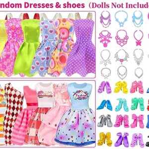 Ecore Fun 39 Pcs Doll Clothes and Accessories 3 Fashion Dresses 10 Slip Dresses 3 Tops 3 Pants 10 Necklaces 10 Shoes Fashion Casual Outfits Perfect for 11.5 inch Dolls