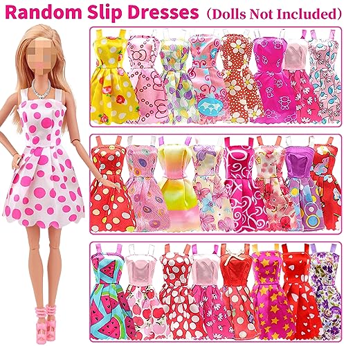 Ecore Fun 39 Pcs Doll Clothes and Accessories 3 Fashion Dresses 10 Slip Dresses 3 Tops 3 Pants 10 Necklaces 10 Shoes Fashion Casual Outfits Perfect for 11.5 inch Dolls