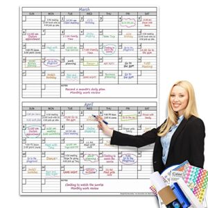 dry erase two month laminated jumbo wall calendar, 38" x 50", huge bimonthly vertical laminated erasable white board, giant 60 day family whiteboard schedule planner, large multi month reusable poster
