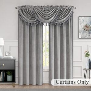 WEST LAKE Velvet Grey Blackout Winter Curtains Room Darkening Window Drapes Super Soft Luxury Drapes for Bedroom Rod Pocket Back Tab Curtains for Living Room Gray 52" Wx63 L,2 Panels