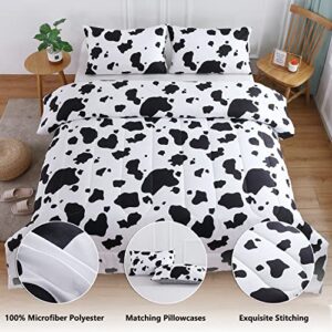 PERFEMET Cow Print Bedding Comforter Set Cartoon Milk Cow Print Bedding Set Reversible Plaid Grid Bed Sets for Kids Teens Boys Girls (Twin/Twin XL Size, Black and White)