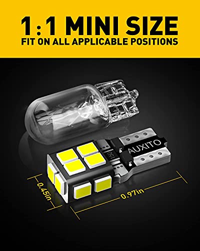 AUXITO 194 LED Bulb 6000K White 168 2825 W5W T10 Wedge 14-SMD Interior Car Bulbs Replacement for Dome Map Door Courtesy Trunk Parking License Plate Lights, 10 PCS