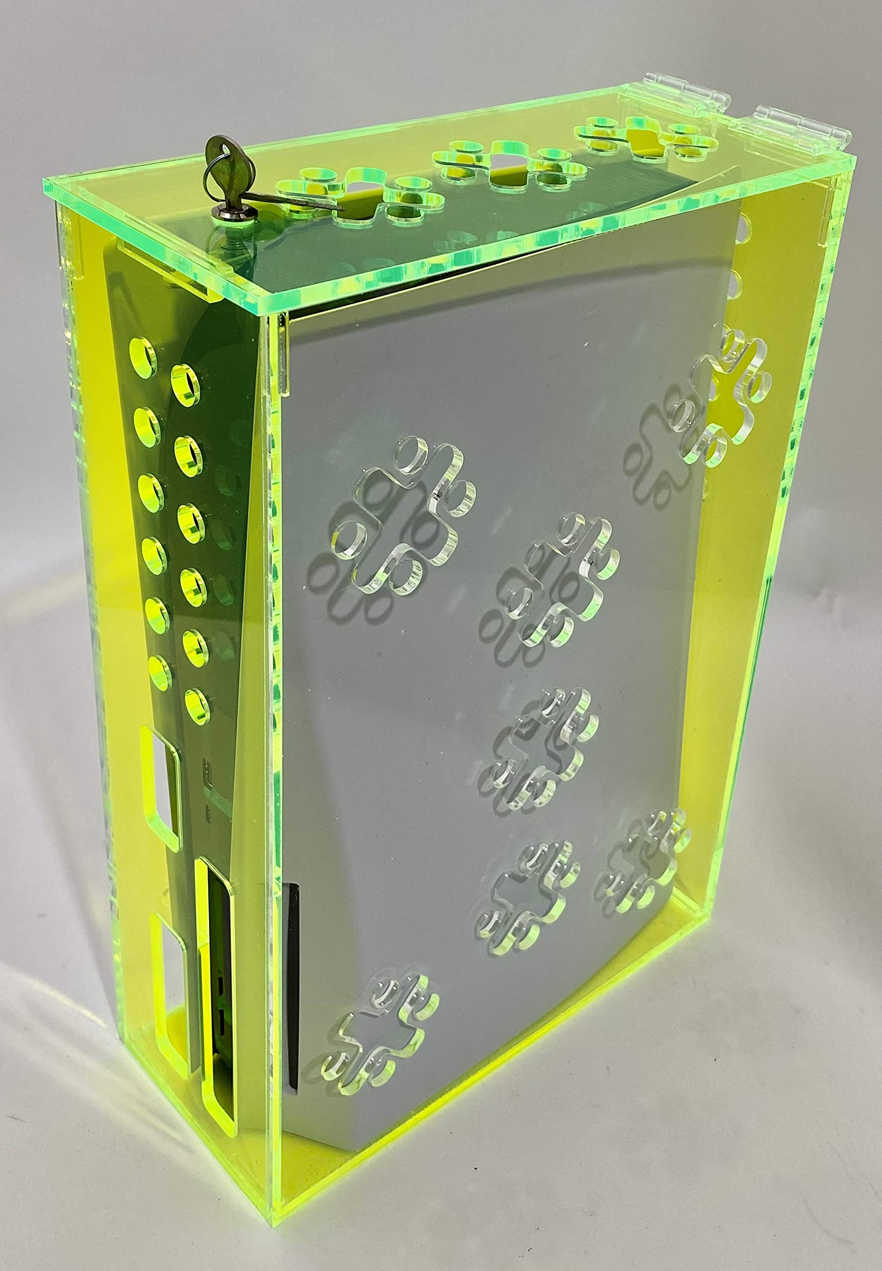 Acrylic Mega Store Playstation 5 Security/Protection Box - Fluorescent Green - Compatible with Playstation 5 Standard and Digital