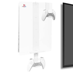 ps5 wall mount for playstation 5 disc edition and digital edition (mount the console on wall near or behind tv with invisible design), including 2 accessories holders for controller & headset (white)