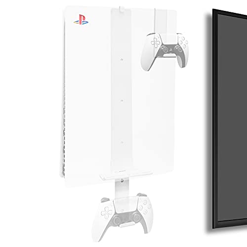 PS5 Wall Mount for Playstation 5 Disc Edition and Digital Edition (Mount The Console on Wall Near or Behind TV with Invisible Design), Including 2 Accessories Holders for Controller & Headset (White)